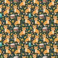 Seamless vector children's design with foxes in a forest theme. children's print