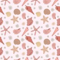 Terracotta seamless pattern with seashells on a light background. Summer design vector