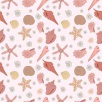 Terracotta seamless pattern with seashells on a light background. Summer design vector