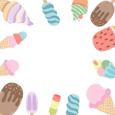 Frame with different ice creams. Vector illustration