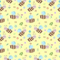 Seamless pattern with cute birds and flowers on a light background. Background color can be changed vector