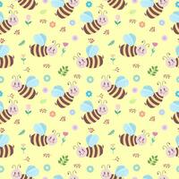 Seamless pattern with cute birds and flowers on a light background. Background color can be changed vector