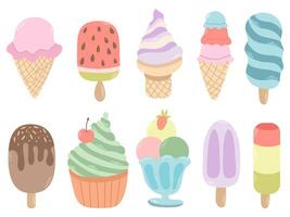 A set with different ice creams in flat style. Modern icons vector