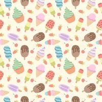 Seamless pattern with different colored flat style ice creams. Cartoon vector background