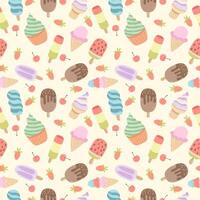 Seamless pattern with different colored flat style ice creams. Cartoon vector background