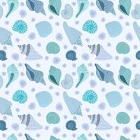 Light purple or blue seashells seamless pattern with on a light background. Summer ornament vector