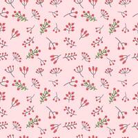 Seamless pattern with branch and red berries. Flat vector