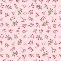 Seamless pattern with branch and red berries. Flat vector