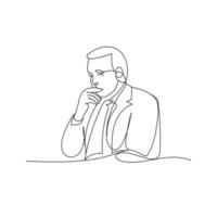 Man thinking gesture continuous one line shape art isolated vector illustration.