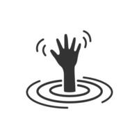 Hand sinking in water or drowning victim icon, help button concept isolated vector illustration.