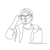 Man with glasses continuous one line shape art isolated vector illustration.