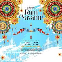 happy ram navami poster with gradient color vector