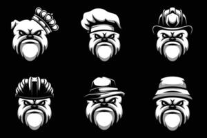 Bulldog Heads Bundle Black and White vector