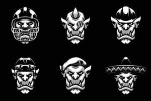 Ogre Heads Bundle Black and White vector
