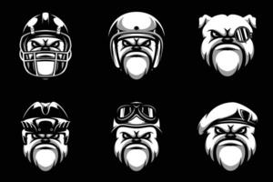 Bulldog Heads Bundle Black and White vector