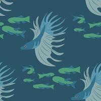 Vector seamless pattern with fish, corals, and seaweed. Background, wallpaper, textile or paper print