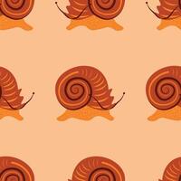 Vector seamless pattern with  brown snails on orange background. Wallpaper, paper or textile print.