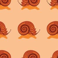 Vector seamless pattern with  brown snails on orange background. Wallpaper, paper or textile print.