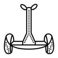 Hoverboard with handle, black line vector icon, modern mobile electric transport, front side pictogram