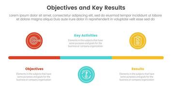 okr objetivos y llave resultados infografía 3 punto etapa modelo con pequeño circulo cronograma equilibrar concepto para diapositiva presentación vector