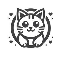 Cute Cat Logo in Monochrome Flat Design vector