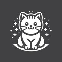 Cute Cat Logo in Monochrome Flat Design vector