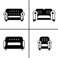 Vector black and white illustration of sofa  icon for business. Stock vector design.