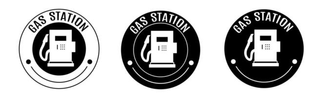 Black and white illustration of gas station icon in flat. Stock vector. vector