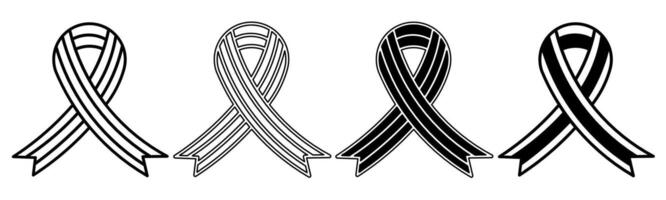 Black and white illustration of a ribbon. Ribbon icon collection with line. Stock vector illustration.