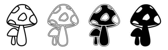 Black and white illustration of a mushroom. Mushroom icon collection with line. Stock vector illustration.