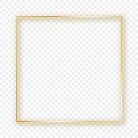 Gold glowing square frame with shadow isolated on background. Shiny frame with glowing effects. Vector illustration.