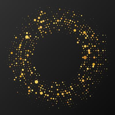 Abstract gold glowing halftone dotted background. Gold glitter pattern in circle form. Circle halftone dots. Vector illustration