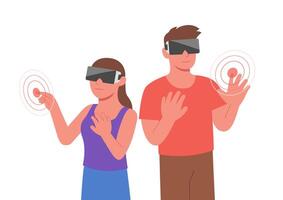 Man and woman using VR Goggles, VR experience concept, Flat vector augmented and virtual reality