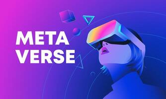 Woman wearing virtual or augmented reality glasses on color background. Virtual reality concept. Vector illustration