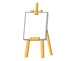 Hand drawn cute illustration of school wooden easel with blank canvas. Flat vector drawing tools in colored doodle style. Education or study sticker, icon. Back to school. Isolated on white background
