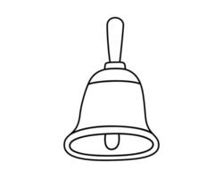 Hand drawn cute outline illustration of school bell. Flat vector vintage call to lesson in line art doodle style. Education or study sticker, icon. Back to school. Isolated on white background.