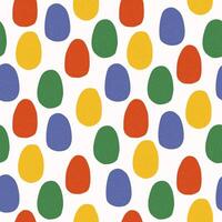 Hand drawn cute naive seamless pattern of colorful eggs with texture. Flat vector Easter abstract design print design in quirky doodle style. Repeated background, wrapping or wallpaper.