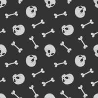 Hand drawn cute autumn seamless pattern with scull and bones. Flat vector spooky Halloween print design in doodle style. Repeated background, textile, wrapping or wallpaper.