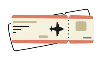 mano dibujado linda dibujos animados ilustración de pasajero avión boleto. plano vector viaje embarque pasar pegatina en sencillo de colores garabatear estilo. turismo, vuelo icono o impresión. aislado en blanco antecedentes