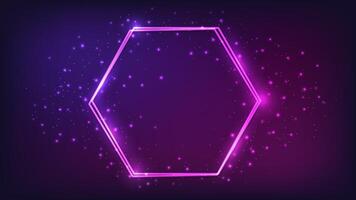 Neon double hexagon frame with shining effects vector