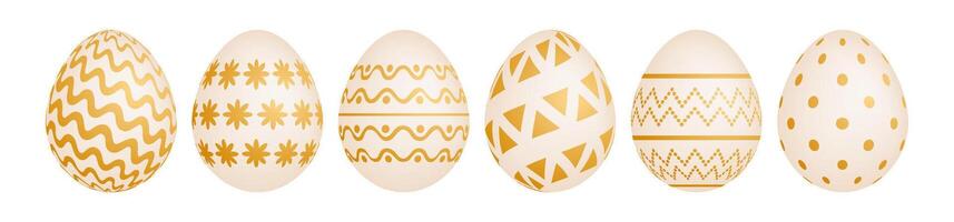 Set of six gold Easter eggs vector