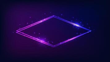 Neon double rhombus frame with shining effects vector