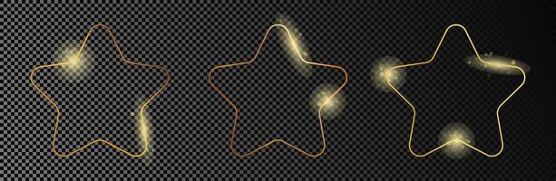 Gold glowing rounded star shape frame vector