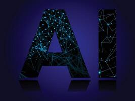 Artificial Intelligence gradient style network connection background with the letters AI. vector