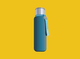 Insulated Thermal Water Bottle and Flask in Dark Green Color on Yellow Background vector