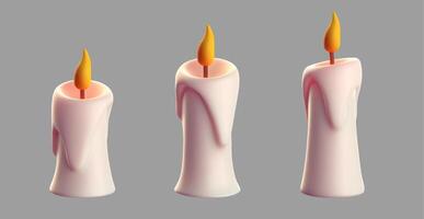 3d realistic candles. Rendering of white candles icon isolated on grey background. Vector illustration.