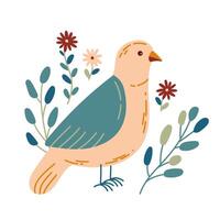 pájaro y flores con diferente adornos pájaro en sencillo dibujos animados estilo. plano vector ilustración