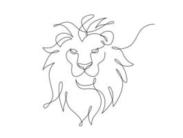 Lion head continuous line drawing. Front view single linear decorative design concept. Lion abstract linear minimal style, Hand drawn isolated on white background. Vector design illustration.
