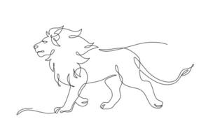 Continuous line drawing lion walking, Side view single linear decorative design concept. Lion abstract linear minimal style, Hand drawn isolated on white background. Vector design illustration.