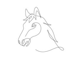 Continuous line drawing horse portrait face, Side view single linear decorative design concept. Horse linear minimal style, Hand drawn isolated on white background. Vector design illustration.